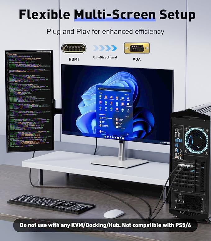 HDMI to VGA Adapter Cable 10FT [Metal Case, Nylon Cable] 1080P@60Hz HDMI Male to VGA Male Uni-Directional Braided Cord for Computer, Laptop, Monitor, Roku, Xbox, Graphics Card More