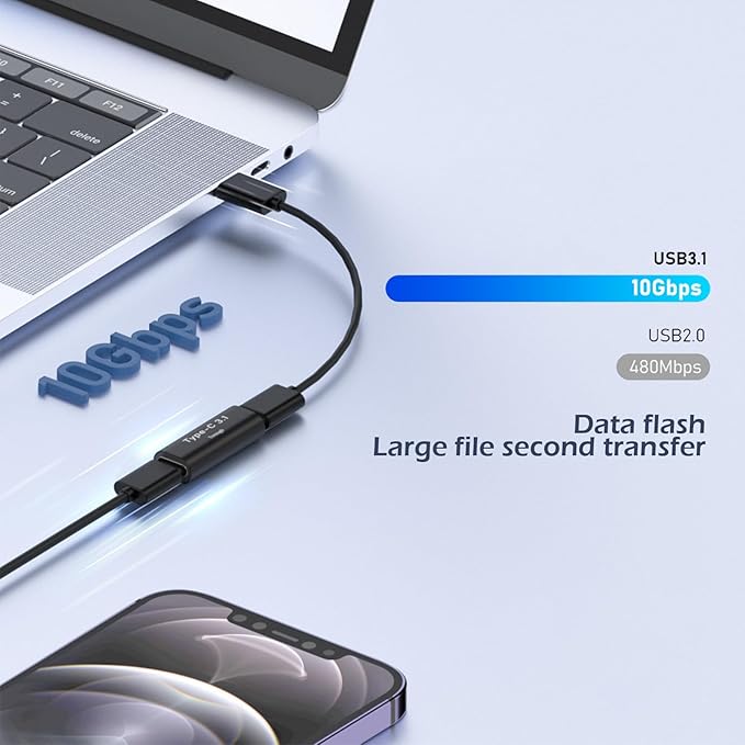 USB C Female to Female Connector, 5Pack Type-C Coupler Supports Up to 10Gbps Data Transfer and 100W Fast Charging