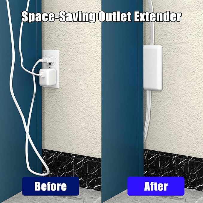 Dual 6FT Ultra-Thin Outlet Concealer, Universal Size Outlet Cover 6FT Twin Extension Cord with 3 Outlets Each Side, Ideal for Home Appliances on Opposite Sides of a Wall Outlet