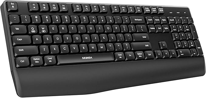 seenda Bluetooth Wireless Keyboard, Wireless Ergonomic Keyboard with Wrist Rest, Multi-Device Bluetooth Keyboard with Number Pad, Full-Size Keyboard for Computer/Laptop/Mac/MacBook, Black