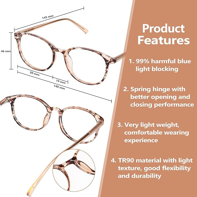 OPTOFENDY Blue Light Glasses for Women, TR90 Fashion Blue Light Blocking Glasses for Computer