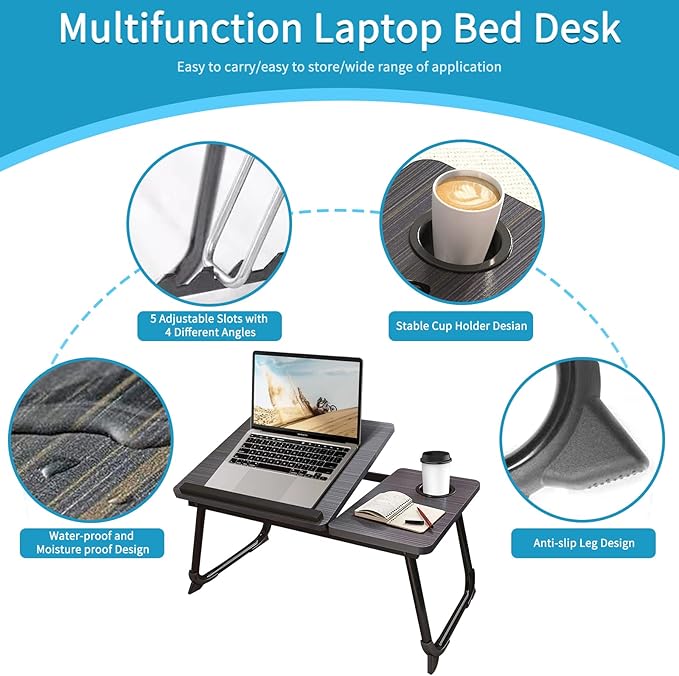 CloudTrip Laptop Desk for Bed or Couch, Lap Desk, Woking in Bed Desk, Home office Desks, Breakfast Tray, Desk with Cup Holder, Watching Movies in Bed, laptop stand for bed, Fordable Legs Desk (Walnut)
