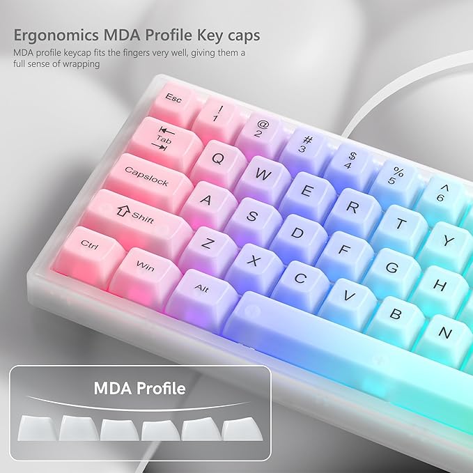 Womier Keyboard Keycaps Jelly, Cute White Keycaps 60 65 75 100 Percent, Transparent Clear Custom Key Cap Set for Cherry MX, Kailh, Outemu, Gateron Mechanical Keyboards(MDA Profile)