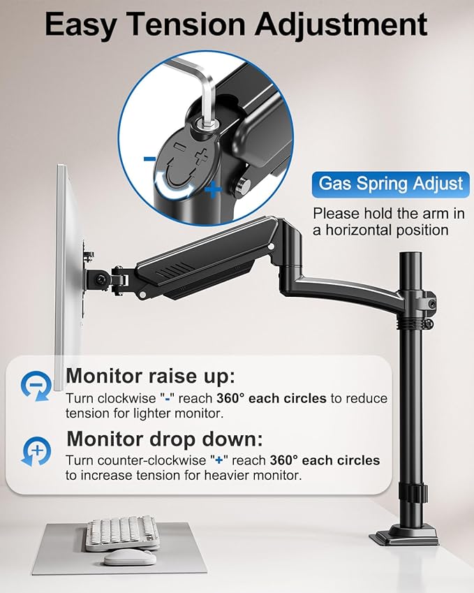 Dual Monitor Stand for Computer Screen up to 32", Taller Monitor Arms Holds 22 lbs Each, Dual Monitor Desk Mount, Height Adjustable Gas Spring VESA Mount with C-clamp Grommet Mounting, Black, Freelift