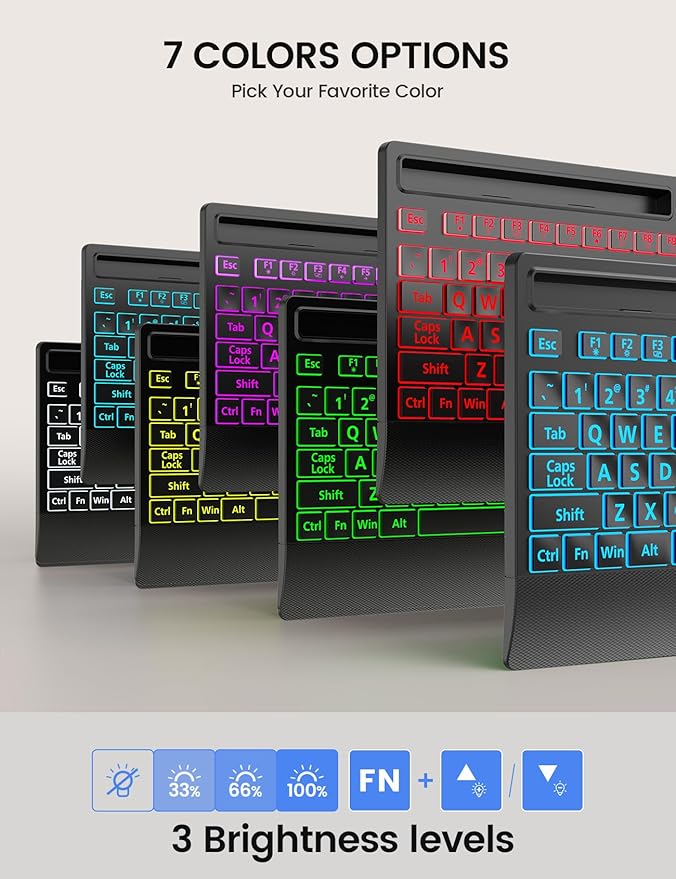 SABLUTE K31PRO Wired Keyboard with Large Print, Backlight Memory Function, Light up Computer Keyboards with Phone Holder & Wrist Rest, Quiet Keyboards for PC Laptop