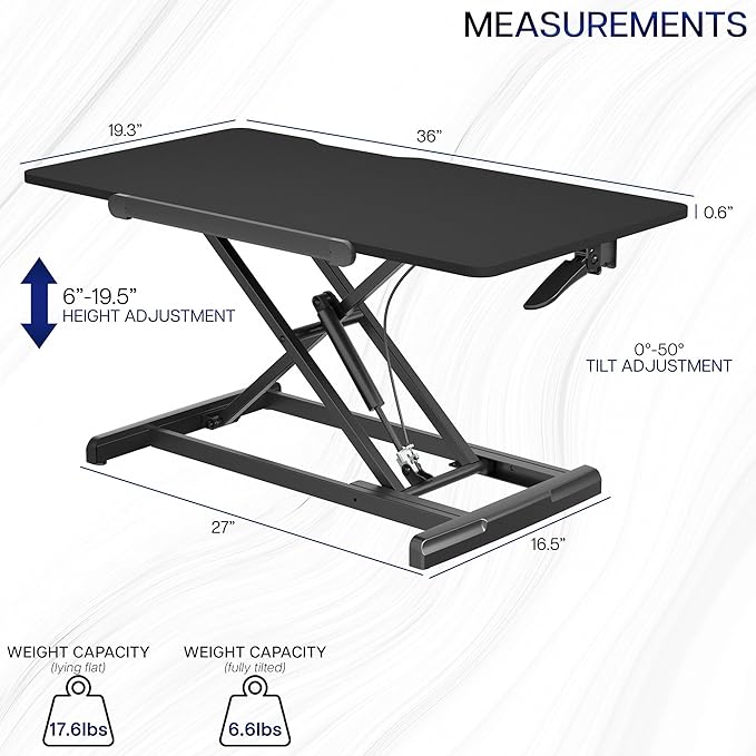 VIVO 36 inch Height Adjustable Tilting Stand Up Desk Converter, Quick Sit to Stand Single Top Keyboard Riser, Laptop Workstation, Drafting Table, Ergonomic Typing, Black, DESK-V036T