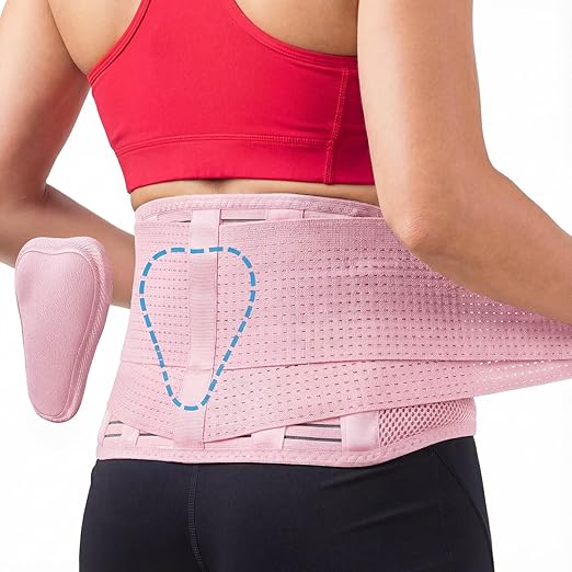 Sparthos Back Support Belt - Immediate Relief from Back Pain, Herniated Disc - Breathable Brace With Lumbar Pad - Lower Backbrace - For Men & Women - Fits 24–31″ Waist (Pink-XS, Check Size Chart)