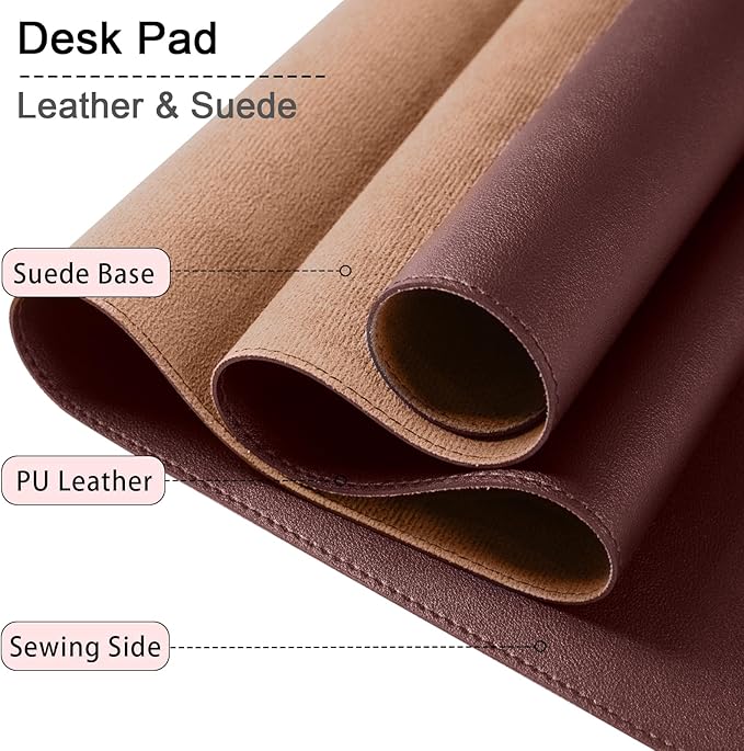Large Desk Mat 35.4" x 17", PU Leather Desk Pad Protector, Non-Slip Large Mouse Pad for Desk, Waterproof Computer Desk Mat, Office Desk Pad for Keyboard Mouse (Brown Coffee)