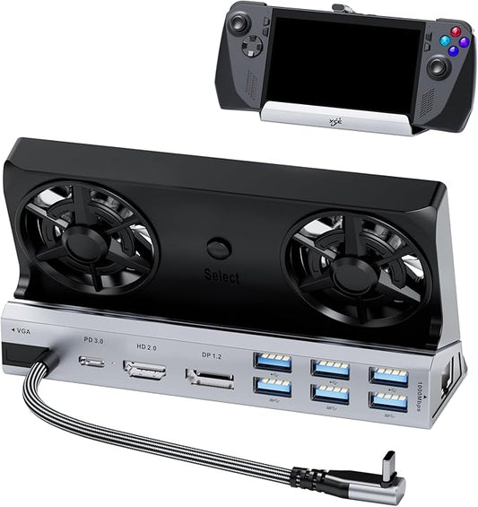 Dual Cooling Fans Multi Monitor 14 in 1 Steam Deck Docking Station with 4K@60 Hz,DP1.2,VGA 1080P 6 USB A,1000Mbps,Type C 100W PD, 40Gbps Adapter for Steam Deck/Rog Ally/Switch/Legion Go