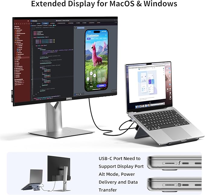Laptop Docking Station Stand for Desk, 1.5ft 6 in 1 USB C Hub,4K60Hz HDMI, PD 100W, 3×USB 3.0 Hub, Gigabit Ethernet,Aluminum Adjustable Docking Stand for MacBook Air/Pro/Surface/Lenovo…