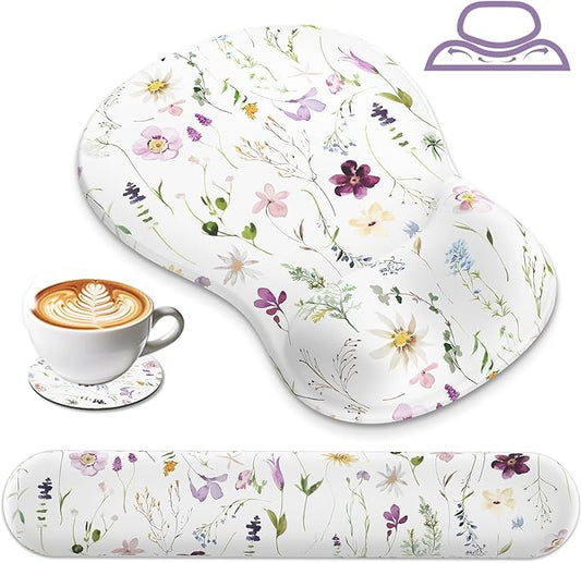 AKIT Valley Design Ergonomic Mouse Pad with Wrist Rest for Computer Keyboard, Cute White Keyboard Mouse Pad with Wrist Support Soft Memory Foam Cushion Mousepad Gaming Wrist Pad for Office Work Desk