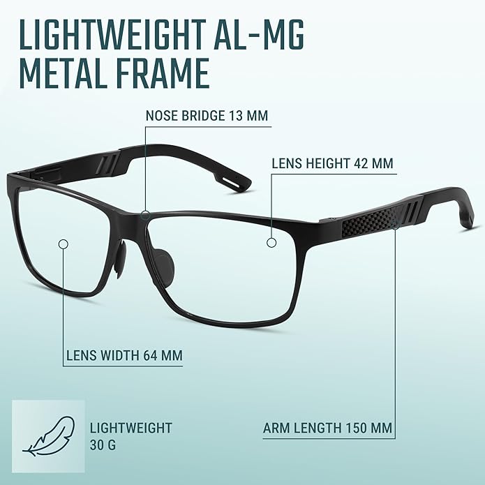IBOANN Blue Light Glasses for Men - Lightweight Al-Mg Metal, Gaming Computer Blocking Glasses, Eye Protection Anti Eyestrain