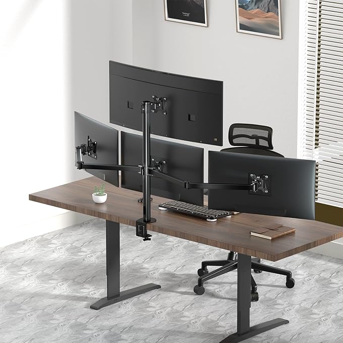 Quad Monitor Mount for 17-32 Inches - Fully Adjustable Heavy Duty 4 Monitor Arm Desk Mount, Max Load 22lbs per Screen, Clamp/Grommet, VESA 75/100 mm, Black