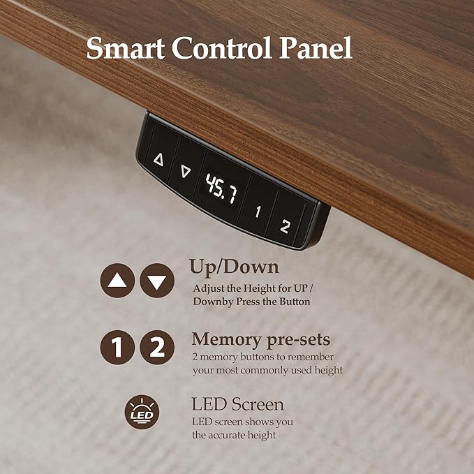 Klicelor 48 Inch Electric Standing Desk, Height Adjustable Office Desk, Sit Stand Up Computer Desk with Memory Preset, Two-Piece Desktop, Dark Walnut