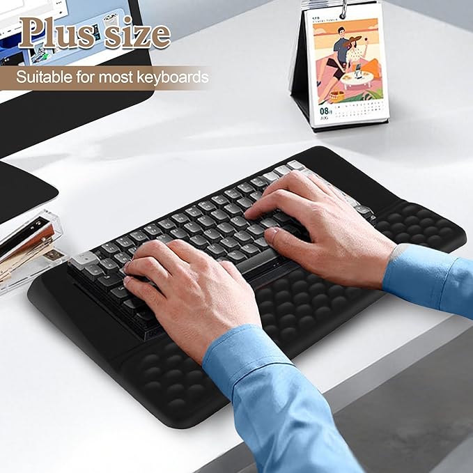 HONGZHONG Keyboard Stand with Wrist Rest, Extra Large Computer Wrist Support Pad, Comfy Ergonomic Keyboard Riser Holder for Relieve Hand Pain, Black (Point Type)