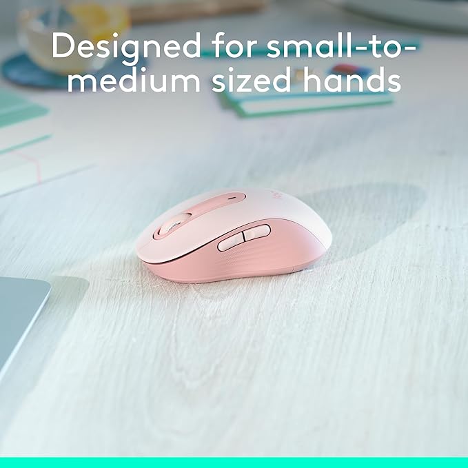 Logitech Signature M650 Wireless Mouse - for Small to Medium Sized Hands, 2-Year Battery, Silent Clicks, Customizable Side Buttons, Bluetooth, for PC/Mac/Multi-Device/Chromebook - Rose
