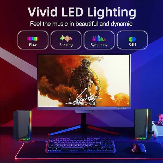 Computer Speakers, Desktop Speakers with Various Colorful LED, Gaming Speakers with Volume Control,for PC, AC Adapter Powered and 3.5mm AUX-in Computer Speakers