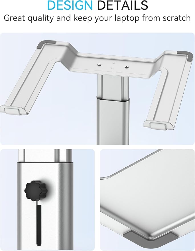 SOUNDANCE Adjustable Laptop Stand for Desk, Computer Stand, Ergonomic Laptop Riser Holder Compatible with 10 to 17.3 Inches Notebook PC Computer, Aluminum Silver