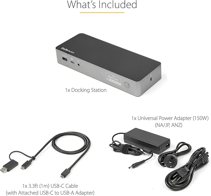 StarTech.com Universal Laptop Docking Station, Hybrid USB-C/USB-A Dock, Dual 4K DP/HDMI, 100W PD, Mac/Windows/Chrome OS, NIC
