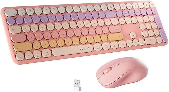 x UBOTIE Wireless Keyboard and Mouse Combo with 110 Round Keycaps, Power Switch, and Scissor-Switch Typing Feel – Ideal for Office Use(Pink Gradient)