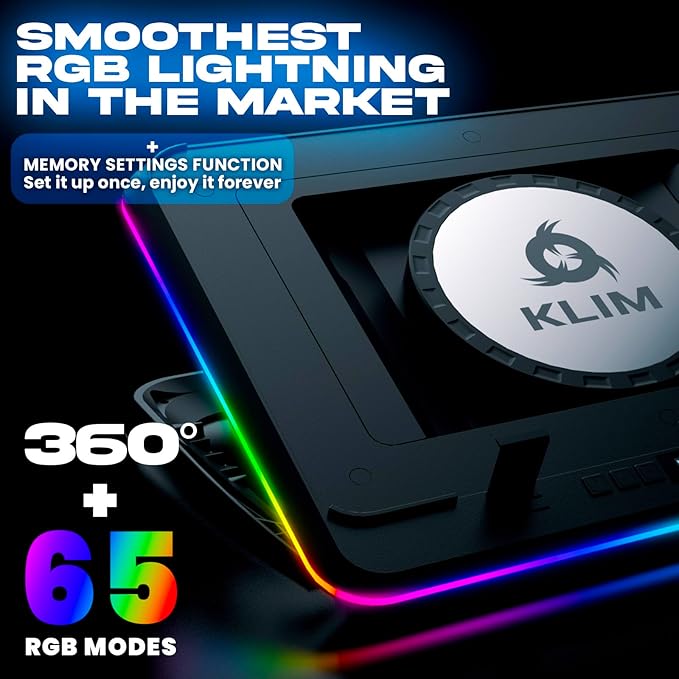KLIM Turbofrost MAX - RGB Laptop Cooling Pad, Gaming Laptop Cooler with Powerful Turbofan XL, Fast Cooling Laptop, 15.6-17in, Smart Inlay System for Optimal Airflow, Adjustable Speed, LCD Screen