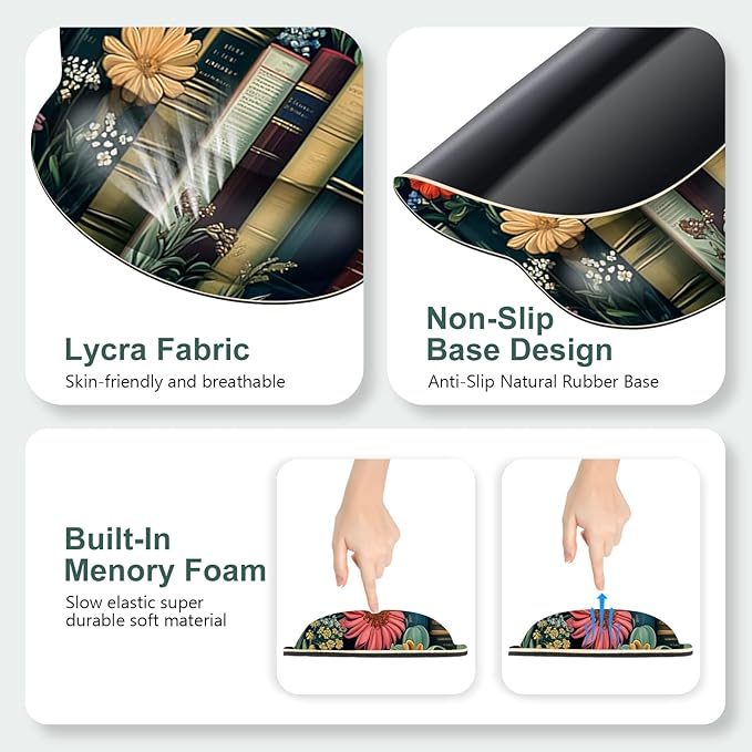 Wildflowers Mouse Pad, Large Desk Mat Extended Nature Botanical Aesthetic Deskpad, 4 PCS Non-Slip Rubber Base Computer Mouse Pads for Work, Game, Office, Home Decor Gifts I Floral Plants Books