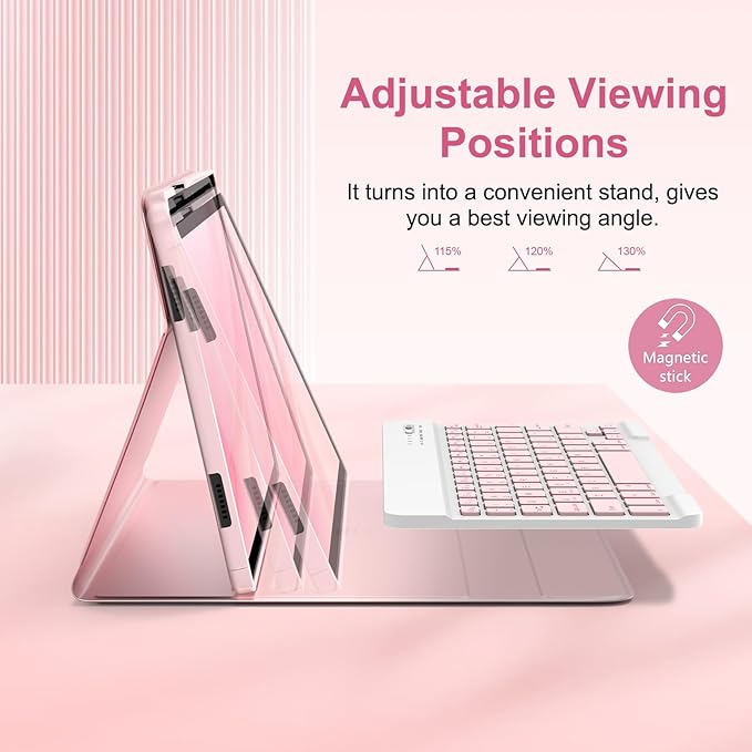 MMK Galaxy Tab A9 Plus Case with Keyboard (11" 2023), Compatible with Samsung A11 Plus Tablet Case Keyboard (11" 2025, SM-X230, SM-X236B), Wireless Detachable-Pink