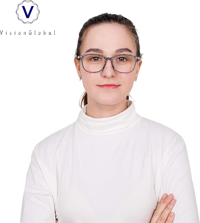 VisionGlobal Blue Light Blocking Glasses for Women Men, Stylish Square Frame (Wood, No Magnification)