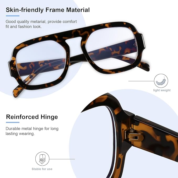 Aviator Blue Light Blocking Glasses for Women Men Square Flat Top Computer TV Eyeglasses Anti Eyestrain