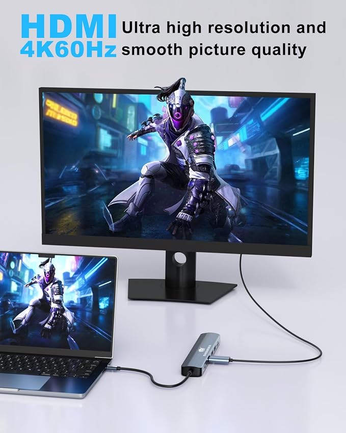 Laptop USB C Hub, 8-in-1 Docking Station, 1000Mbps Ethernet, HDMI 4K60Hz, 2 USB 3.0 + 2 USB-C Ports Adapter, PD 100W MAX Charging(Data), SD/TF Card Reader for MacBook Pro/Dell XPS/HP/Lenovo etc