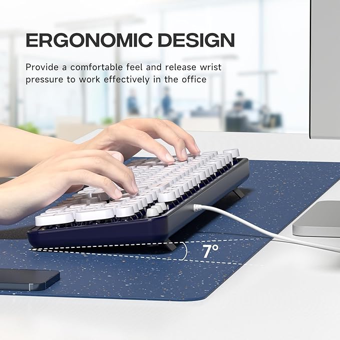 Computer Keyboard Wired, Plug Play USB Retro Round Typewriter Keyboard, Full Size Wired Keyboard with Foldable Stands for Laptop and Office PC