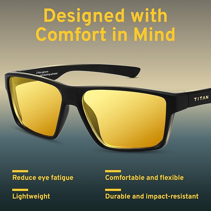 Titan Gaming Glasses, Blue Light Blocking, Night Driving Glasses for Men, Computer Protection, Gift for Gamers