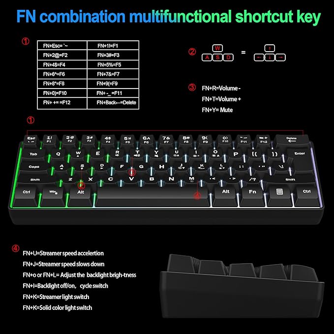 Wired RGB Gaming Membrance Keyboard. 60 Percent Mini Creamy LED Computer Keyboard .Small Ergonomic Clicky Teclado with ABS Backlit Unreplaceable Keycaps. (White Case + Grey Keycaps)
