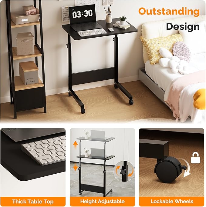 FCH Portable Computer Workstation, Standing Desk Adjustable Height, Small Computer Desk w/Rolling, Sit Stand Laptop Desk TV Tray for Bed Sofa Hospital Reading Eating, Black, 23.6"