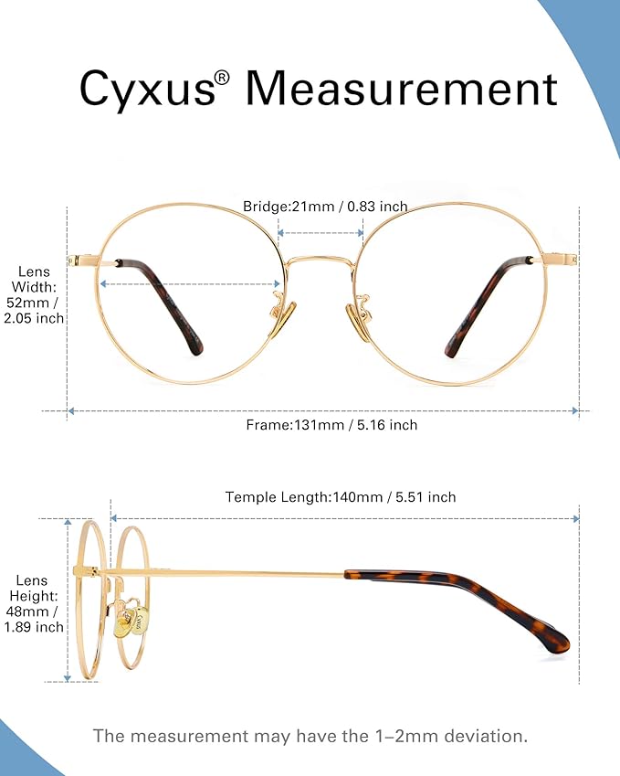 Cyxus Blue Light Glasses for Men and Women, Round Metal Frame Computer Eyeglasses for Office, Gaming, Reading 8090