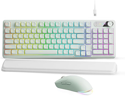 C98 Wired Keyboard and Mouse Combo, Wired Ergonomic Computer Keyboards with Wrist Palm, Double-Shot Keycaps, Silent RGB Backlight Quiet Keyboard for Windows/MAC/PC - Green