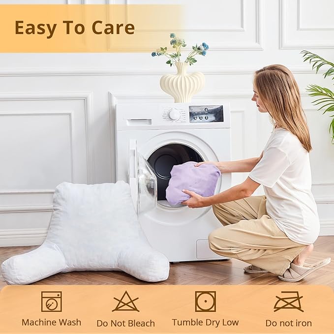 Sasttie Reading Pillow, Velvet Back Pillow for Bed Sitting Up, Adult Back-Rest Support Cushion with Arms for Sit Up on Couch, Sofa, and Floor, Dorm Essentials, Reading Accessories, Lavender