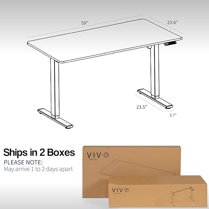 VIVO Electric 60 x 24 in Standing Desk, Memory Height Adjustment, 1B Series, Holds 220 lbs, One-Piece Light Wood Top, Black Frame, DESK-KIT-1B6C
