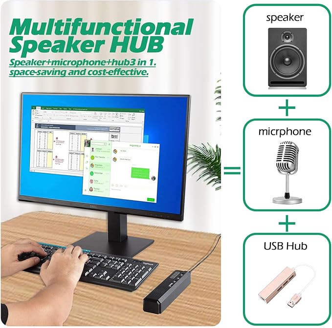 3 in 1 USB Computer Speaker with Microphone, PC Laptop Desktop Conference Speaker with Mic for Smart Home Office and Online Study，360 Degree Enhanced (4-Vintage Type-c)