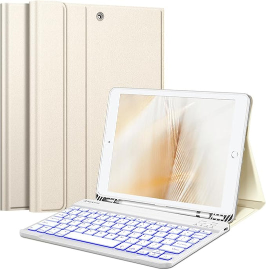 FINTIE Backlit Keyboard Case for iPad 9th / 8th / 7th Generation (2021/2020/2019) 10.2 Inch, Soft TPU Back Cover with 7 Colors Backlight Magnetically Detachable Bluetooth Keyboard, Starlight