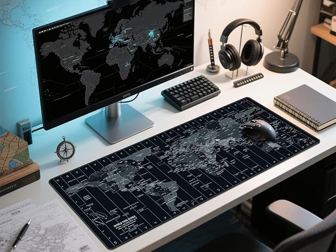 Large Mouse Pad 35.4x15.7 Inch World Map - XXL Gaming Desk Mat with Non-Slip Rubber Base, Stitched Edges | Keyboard and Mouse Pad for Gaming/Office | Portable Desk Pad