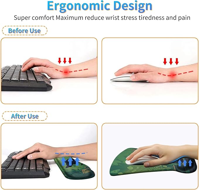 Ergonomic Mouse Pad with Wrist Support Gel Mousepads and Upgrade Keyboard Wrist Rest Pad Set, Coasters Non-Slip PU Base Mouse Mat for Office Gaming Computer Laptop Home, Black Cat Leaf