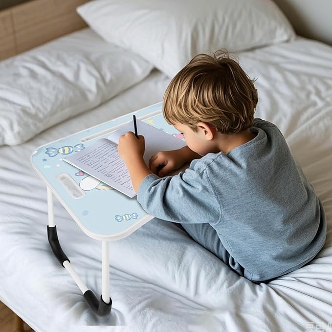 Laptop Desk Foldable Kawaii Bed Desk Table Cute Folding Breakfast Tray Portable Lap Standing Desk Notebook Stand Reading Holder for Bed/Couch/Sofa/Floor (Blue)
