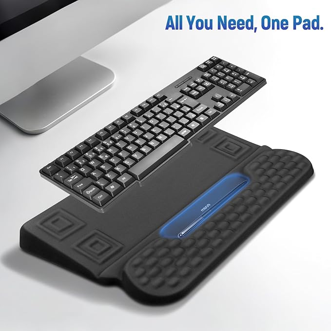 MOSISO Wrist Rest with Keyboard Stand, 3-in-1 Ergonomic Keyboard Riser Holder Lifter Tray with Wrist Pad&Pen Slot, Non-Slip Base Pain Relief&Easy Typing Pad with Memory Foam for Home Office, Black