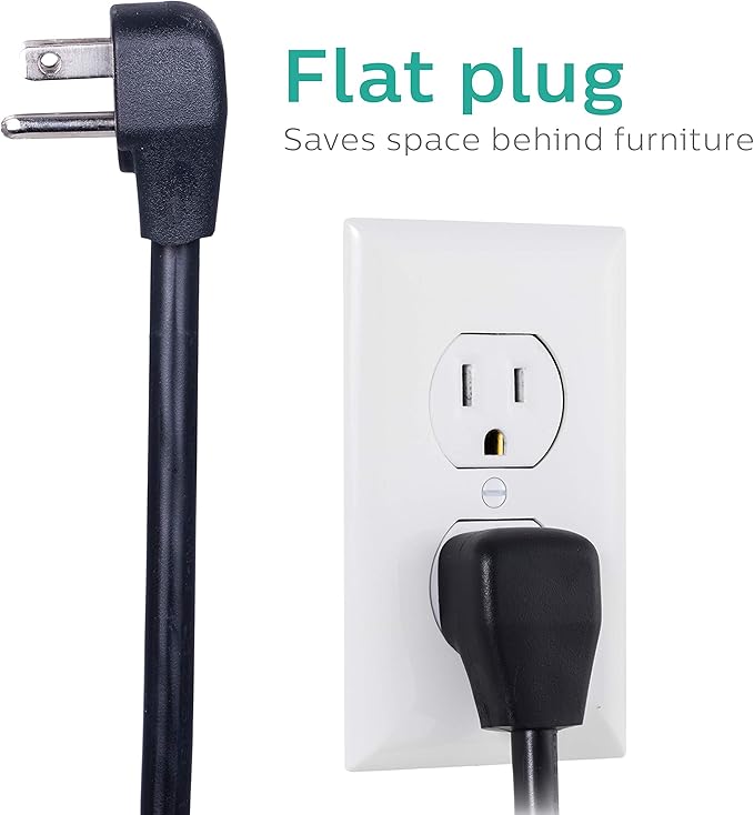Philips 7 Outlet Power Strip Surge Protector, 2 USB Charging Ports, 4ft Power Cord, Flat Plug, Wall Mount, 1440 Joules, ETL Listed, Circuit Breaker, Automatic Shutdown, Black, SPP6270BC/37