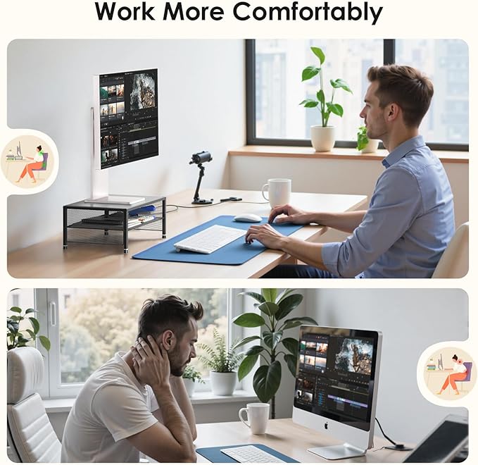 2-Tier Computer Monitor Stand Riser, Desk Organizer for Monitor, Printer & Laptop Stand, Desktop Workspace Organizers for Office Supplies(Black 2-Pack)
