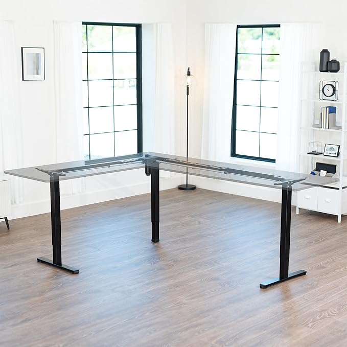 VIVO Extra Large Electric Single Motor Height Adjustable 3-Leg Corner Standing Desk Frame, Holds up to 225 lbs, Sit Stand L-Shaped Motorized Legs Only, Black, DESK-E384B