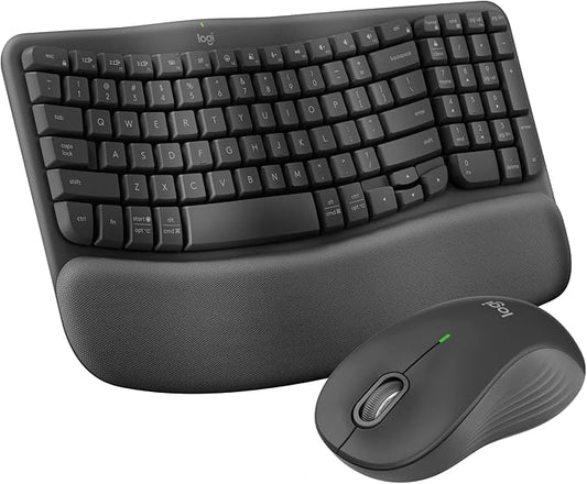 Logitech - Wave Keys MK670 Combo Ergonomic Wireless Keyboard and Mouse Bundle for Windows/Mac with Integrated Palm-Rest - Graphite (Renewed)