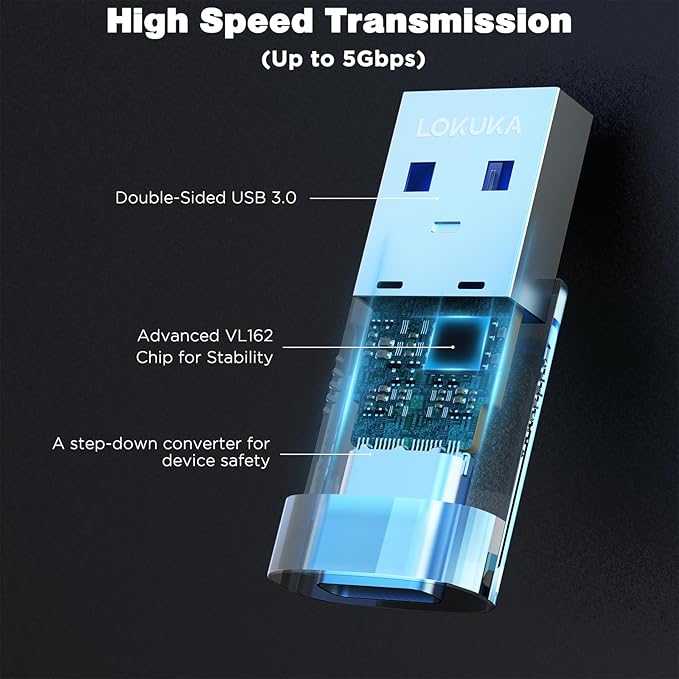 USB C Female to USB Male Adapter, Double-Side 3.0 5Gbps USB A to Type C Converter with Built-in Chip for Laptop, PC, Car to Flash Disk, USB C Headphones, Mobile, Pad