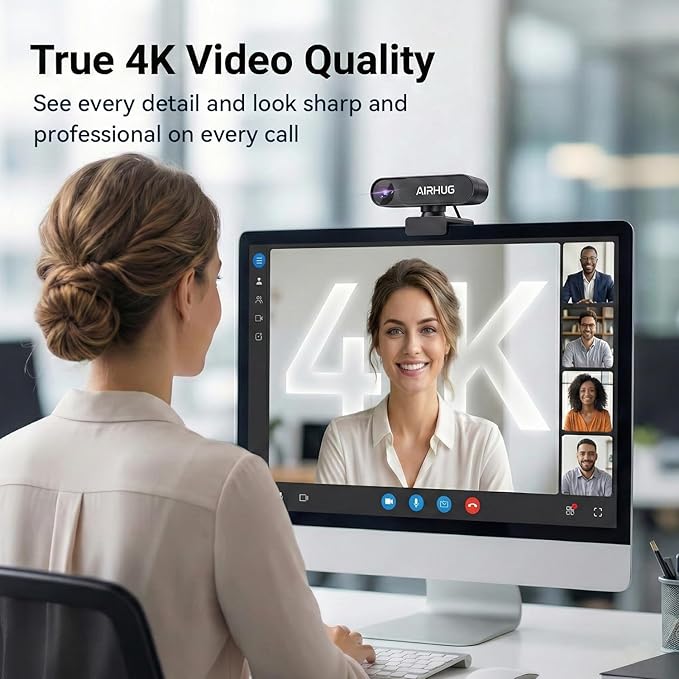 AIRHUG 4K UHD USB Webcam No Mic with Privacy Cover for Secure Meetings - 16MP Sony Sensor, PDAF Fast Focus, 63° Gold FOV, Auto Light Balance, Streaming Camera Without Audio for PC/Laptop/Desktop